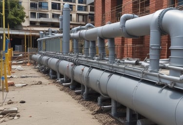 Construction workers carefully pouring concrete foundation at a construction site