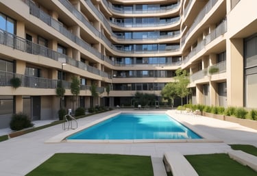 a man riding a skateboard down a street next to tall buildings