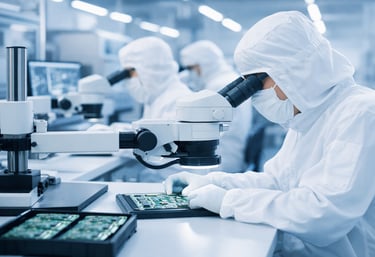 cleanroom microscope inspection on high value electronics boards