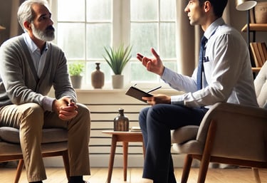 Consulta psicológica en un despacho con un ambiente cálido y profesional