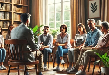 terapeuta enseñando en una reunión grupal