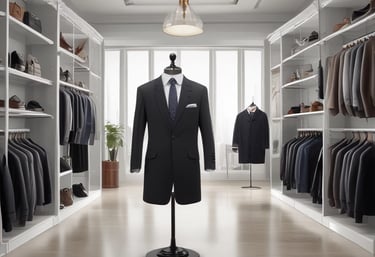 A luxurious display of men's fashion attire with golden sparkles and festive decorations.