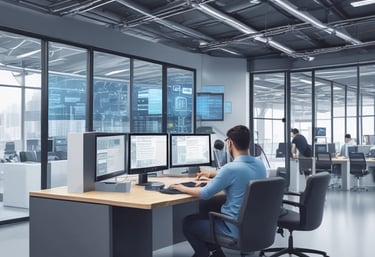 A computer screen displays a website with the text 'Where the world builds software' prominently featured. Below the text, there are fields for users to input their email address, along with additional descriptions about the platform and its capabilities. The website has a dark background with bright text, indicating a professional tech-based service.