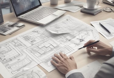 A modern engineering office with professionals collaborating on a project.