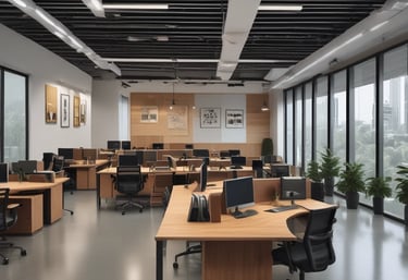 Modern coworking space with desks and natural light