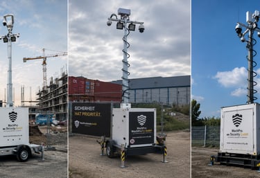 Mobiler Überwachungsturm von WachPro Security GmbH zur Videoüberwachung einer Baustelle