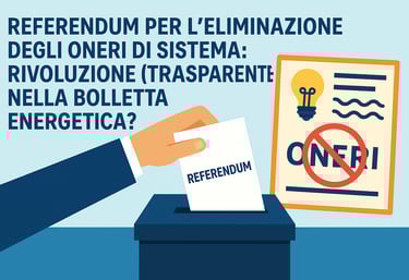 Infografica sul referendum per eliminare gli oneri di sistema dalle bollette luce gas