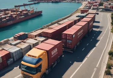 Customs officer inspecting cargo at a busy port in Durres.