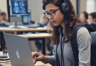 A professional mentor advising a young adult on career options in a bright office.