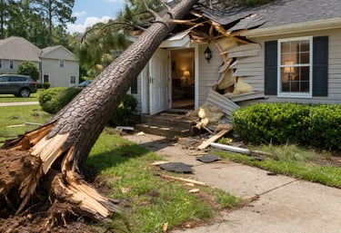 Tree fell on a house after a storm