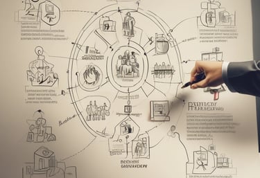 Team of professionals collaborating around a digital dashboard in a modern office.