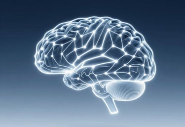 Modern office workspace with a laptop displaying AI data analytics dashboard.