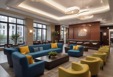 A commercial building lobby gleaming after a thorough cleaning.