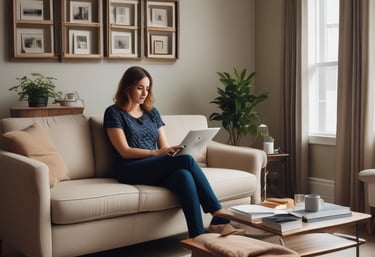 A calm, inviting coaching room with comfortable chairs and soft lighting.