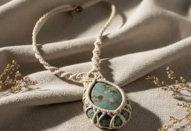 Collar de macramé hecho a mano con colgante de piedra turquesa en forma de lágrima