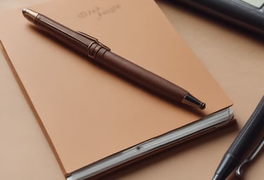 Stylized oak tree logo embossed on a leather-bound financial report.