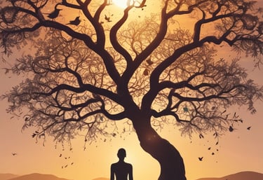 A serene person meditating with soft glowing light around, symbolizing spiritual connection.