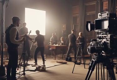 A warm, inviting photo of a coach guiding an actor through an audition script in a cozy studio.
