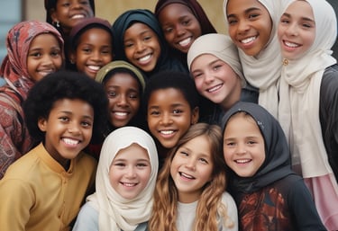 Students studying together at a table inside the Bridgepoint Youth Empowerment Center, focused and smiling in a modern, colorful room.