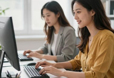A friendly team collaborating in a bright modern office space.