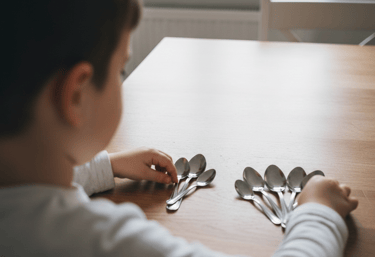 Child sorting spoons  at home