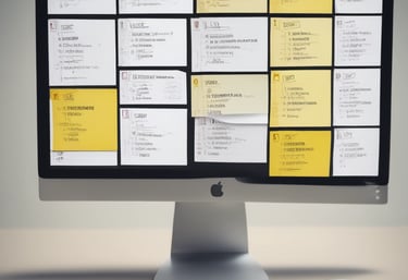 Close-up of hands working on a laptop with project management software open.