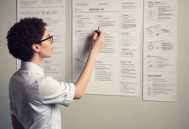 A professional team collaborating over project plans in a modern office.