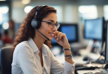 A friendly consultant guiding a customer through internet plan options on a laptop in a cozy home setting.