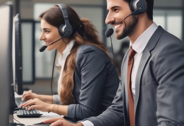 Team reviewing lead generation results on a digital screen.