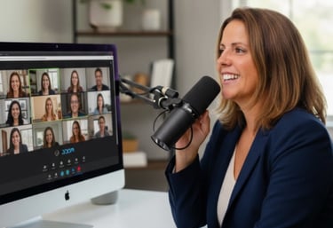 Amy McArdle, PhD, leadership coach and Hudson Valley real estate advisor recording a podcast