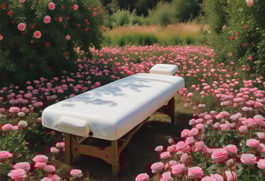 A serene massage room with soft lighting and calming decor.
