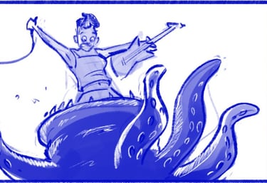 Storyboard panel by Lucas Green for Lupe Q and the Galactic Earworms