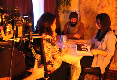 Actors Shayan Bayat Mitra Lohrasb and Priya Kooner filming a scene in Roads of Ithriyah