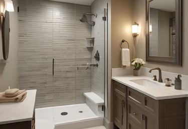 Close-up of a beautifully remodeled bathroom with fresh fixtures and tile work.