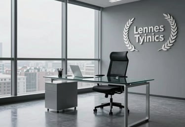 A clean, modern office interior with large windows, featuring a single ergonomic chair and a glass desk, reflecting a cool gray palette.