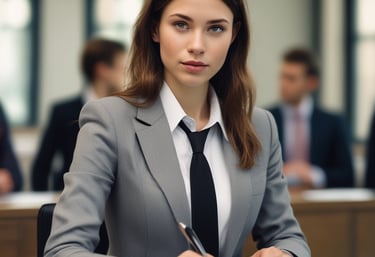 A friendly presenter smiling while recording a finance video lesson in front of a camera.