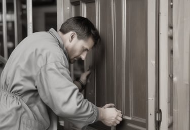 Close-up of high-security lock installation on a modern front door.