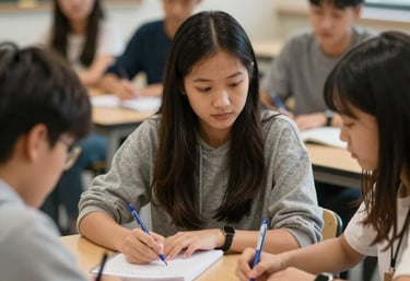 Students engaged in a lively classroom discussion with a teacher guiding them.