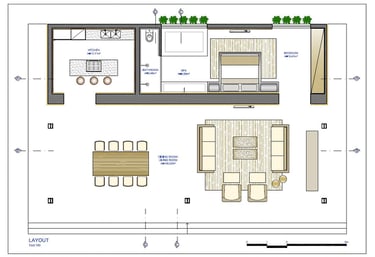 Plano de proyecto con mobiliario y equipamiento para importación