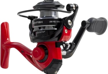 MINI MOLINETE PEIXE PEQUENO ALBATROZ 500 IDEAL PESCAR PEIXES PEQUENOS COR VERMELHA COM ROTOR PRETO.