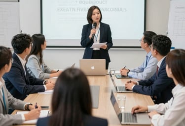 A group of professionals collaborating in a modern office setting.