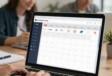 A neat, colorful social media calendar layout displayed on a modern digital device screen.