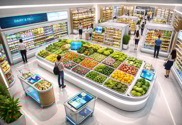 Overhead of grocery store interior