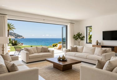 A skilled craftsman fitting bespoke cabinetry in a sunlit Mediterranean villa kitchen.
