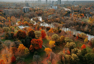 Drone shot of London city in Ontario