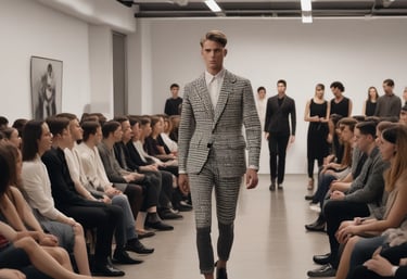 A vibrant workspace with artists collaborating, surrounded by sketches, instruments, and digital tools.