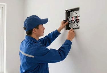 Electrician installing wiring inside a modern Sacramento home with natural light.