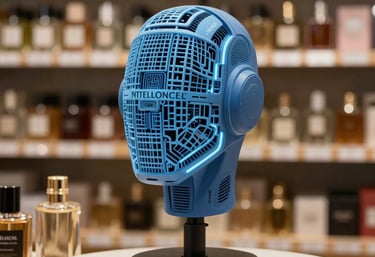 A friendly AI chatbot interface on a smartphone screen with Sicilian perfume bottles in the background.