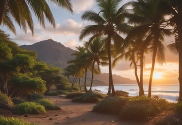 A warm, welcoming Hawaiian vista with tropical Hawaiian plants.