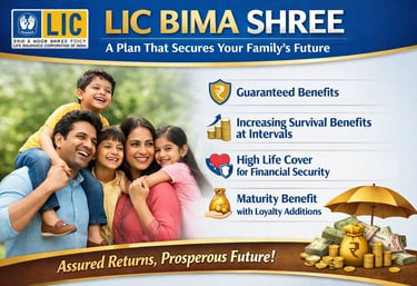 An LIC Bima Shree promotional poster showing a family